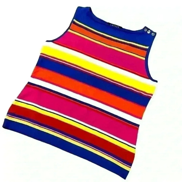 Lauren Ralph Lauren Knit Tank Women's Medium Blue Multi Stripe - Picture 1 of 5